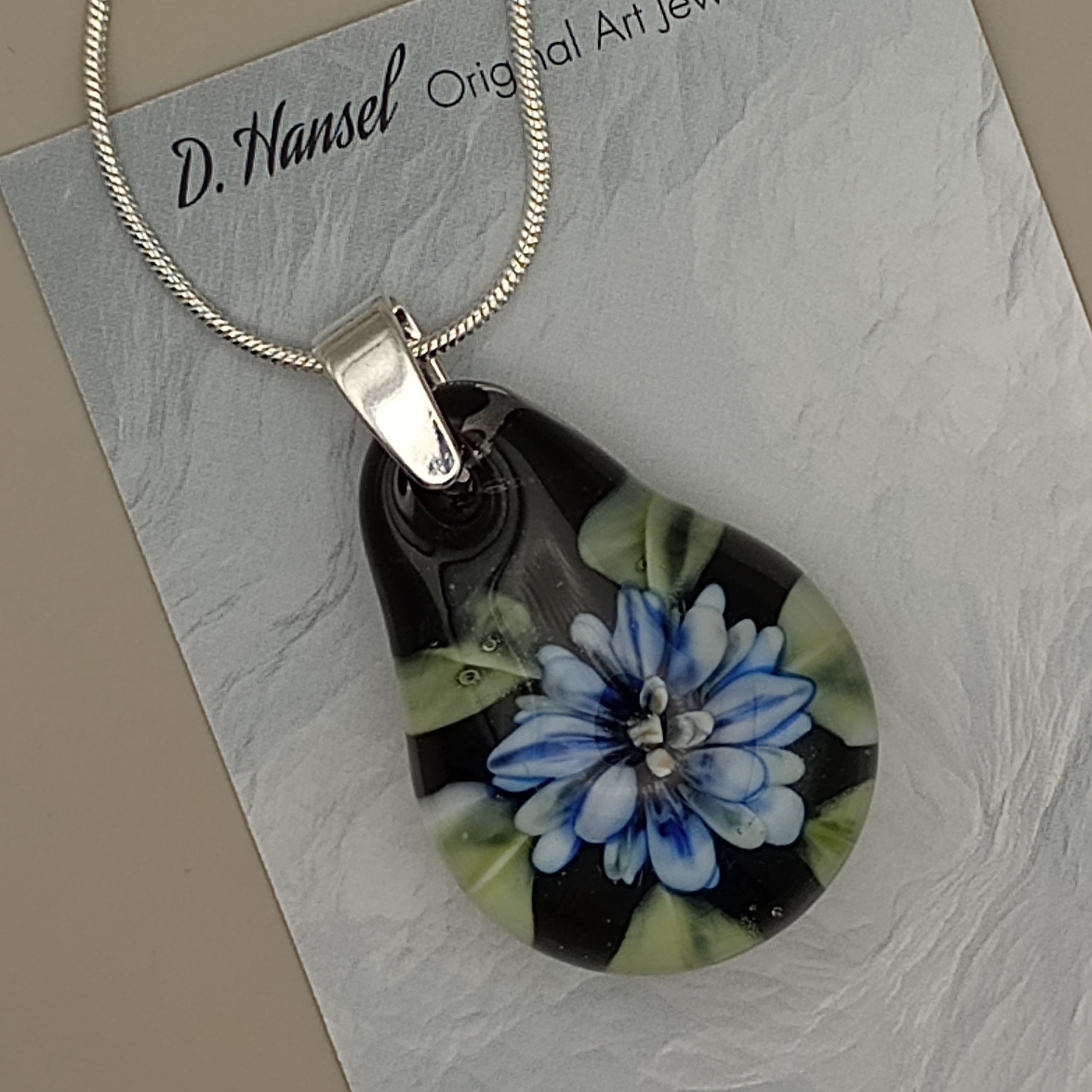 Floral Implosion Necklace Blue Black Kaleidoscope Artisan s Guild